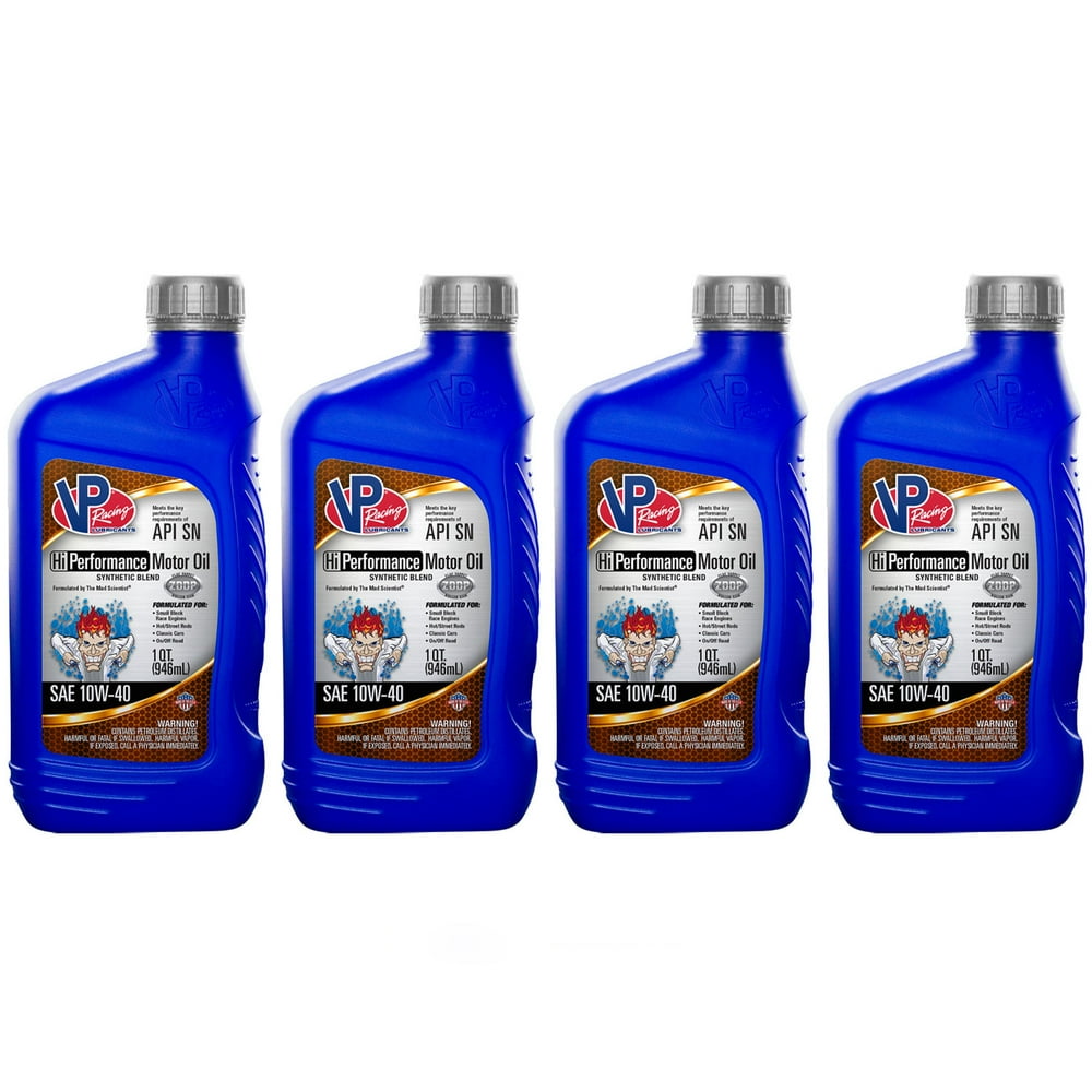 VP Racing Fuels Synthetic Blend Hi Performance Motor Oil SAE 10W40 (4 Pack)