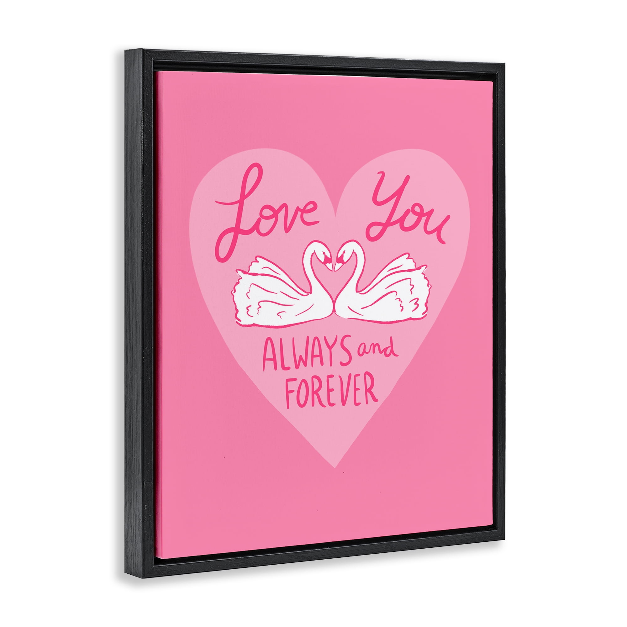 Always & Forever Swans Black Framed Floater Canvas Wall Art, design by Juliet Meeks