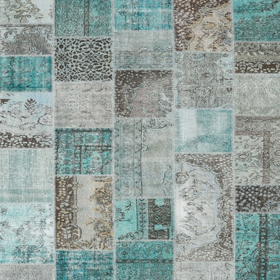Ahgly Company Indoor Square Contemporary Grayish Turquoise Green Patchwork Area Rugs, 6' Square