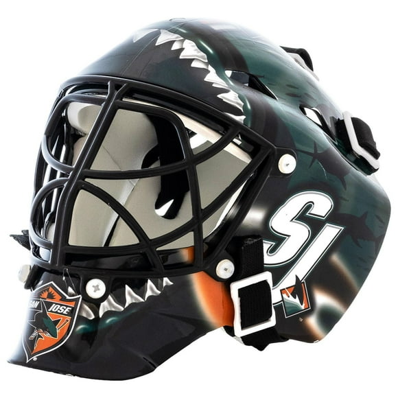 Franklin Sports Sharks NHL Team Logo Mini Hockey Goalie Mask with Case - Collectible Goalie Mask with Official NHL Logos and Colors