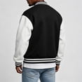 thumbnail image 5 of Delconic Mens Fleece Varsity Jacket Casual Knit Stand Collar Snap Front Baseball Style Outerwear Ribbed Trim Regular Fit Black L, 5 of 9