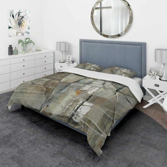 Designart 'Grey Silver Geometric Composition' Geometric Duvet Cover Set