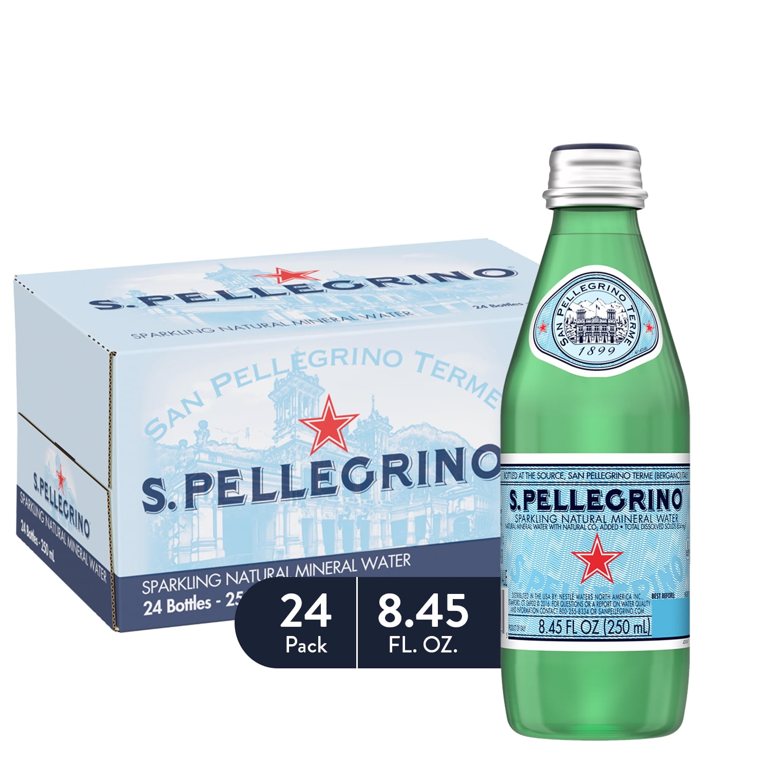 S.Pellegrino Sparkling Natural Mineral Water, 8.45 fl oz. Glass Bottles