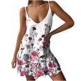 thumbnail image 2 of Usmixi Womens Dresses Beach Holiday Vintage Loose Ruffle Swing Adjustable Spaghetti Strap Mini Sundress Summer Floral Print V-Neck Sleeveless Formal Short Dress White XL, 2 of 5