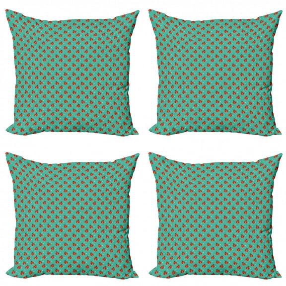 Ambesonne Modern Throw Pillow Cover 4 Pack, Ladybugs Tiny Stars, 24", Teal Red Black