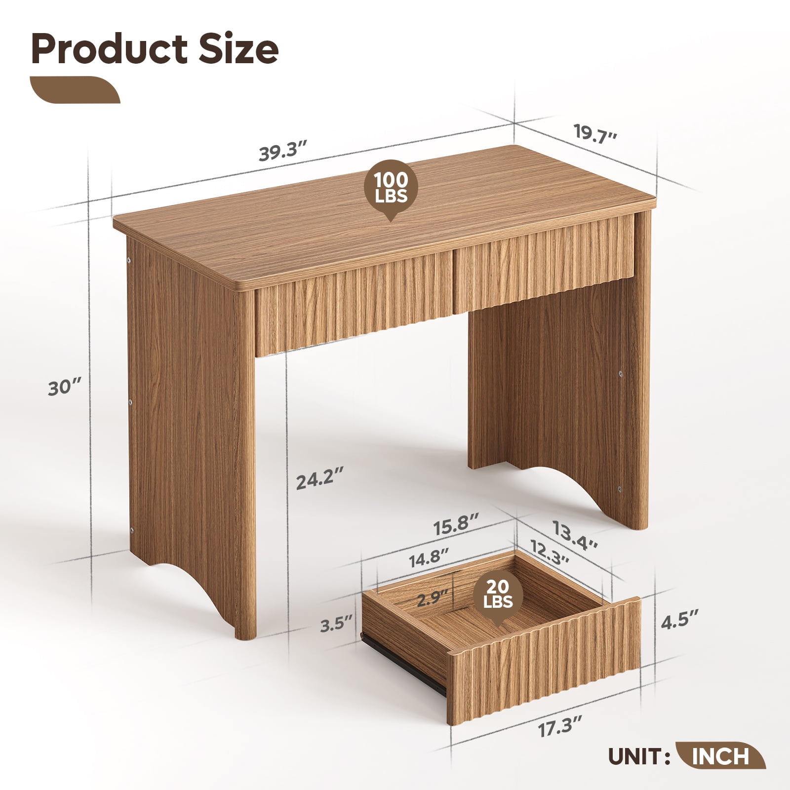 Bestier Computer Desk with 2 Storage Drawers,Home Office Writing Study Desk PC Table for Small Space,Brown Oak