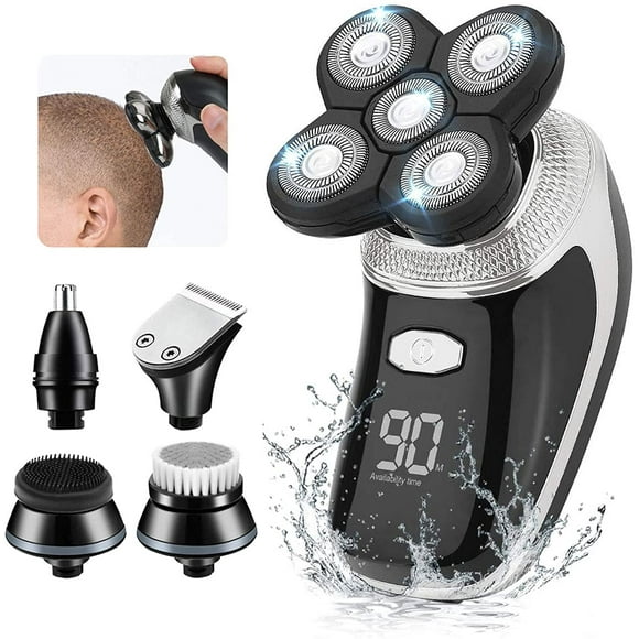 Electric Razors for Men Head Shavers for Bald Men Waterproof 5 in 1 Nose Hair Beard Trimmer Clippers Facial Cleansing Brush Grooming Kit Wet Dry LED Display