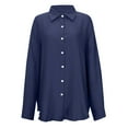 thumbnail image 5 of DuoJiaJ Womens Linen Button Down Shirts Casual Long Sleeve Loose Textured Collared Blouses Work Tops Blue XXL, 5 of 5
