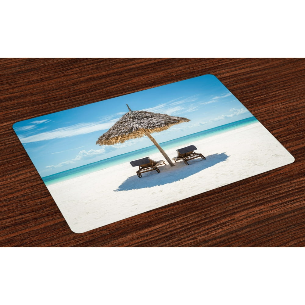 Seaside Placemats Set of 4 Wooden Sun Loungers Facing Eastern Ocean