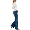 thumbnail image 4 of Judy Blue High Waist Rigid Magic Column Straight Jeans – Destructed Dark Wash with Adjustable Waist Tabs, 33” Inseam, 4 of 7