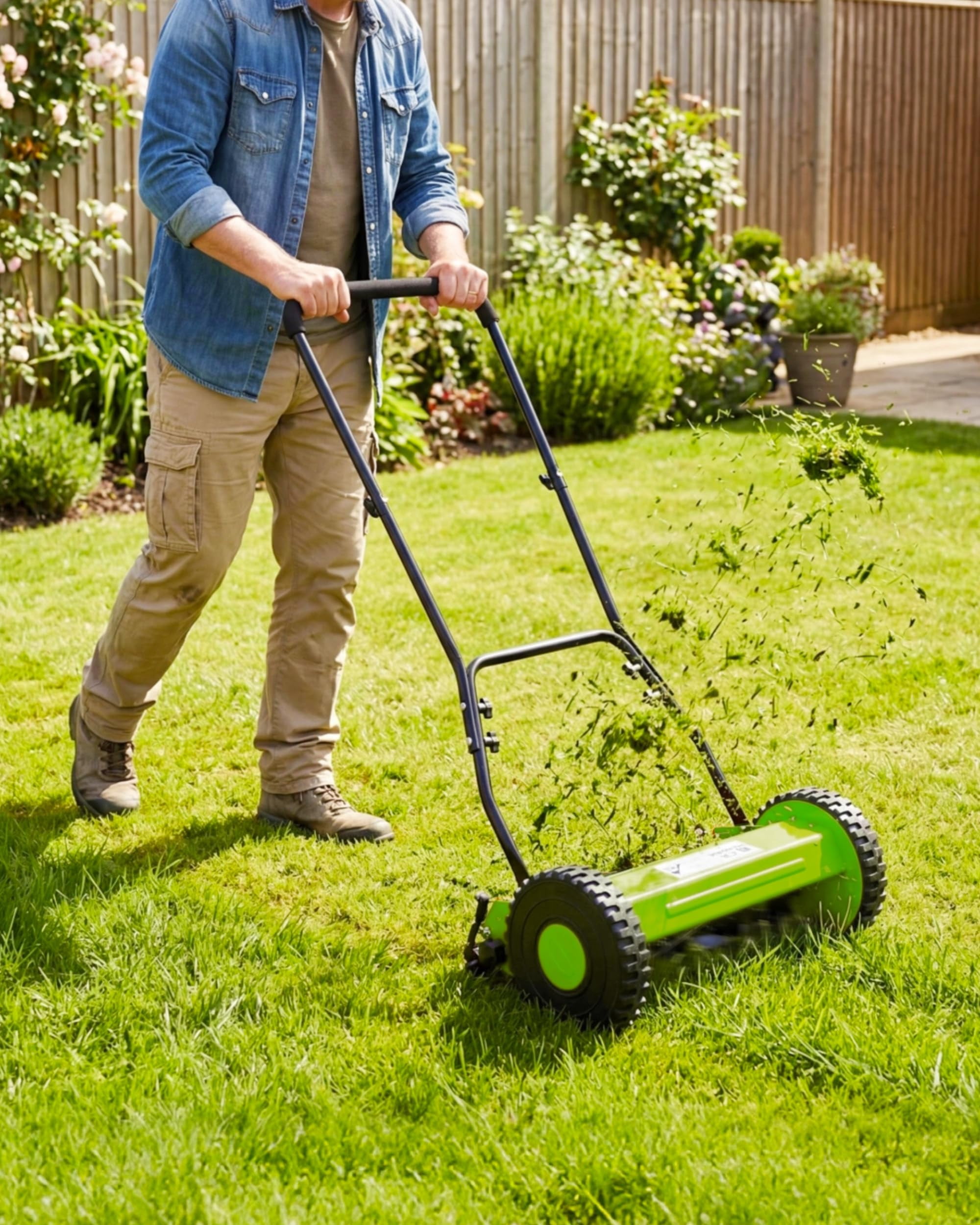 16" Push Reel Lawn Mower, 5-Blade Manual Walk-Behind Mower with Adjustable Cutting Height, Compact Push Mower for Small Yards