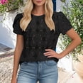 thumbnail image 6 of Mutghys Lace Tops for Women Solid Color Hollow Printed Crew Neck Short Sleeve T Shirts Soft Lightweight Outdoor Shopping Vacation Recreation Shirts, 6 of 6