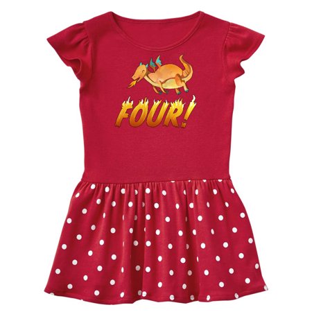 

Inktastic 4 Fourth Birthday Orange Dragon Breathing Fire Gift Toddler Girl Dress