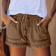 thumbnail image 2 of LIIPEE Women Jean Shorts Casual Elastic High Waist Tassels Drawstring Denim Shorts With Pockets Female Trendy Daily Wear Going Out Shorts,Khaki,L, 2 of 6