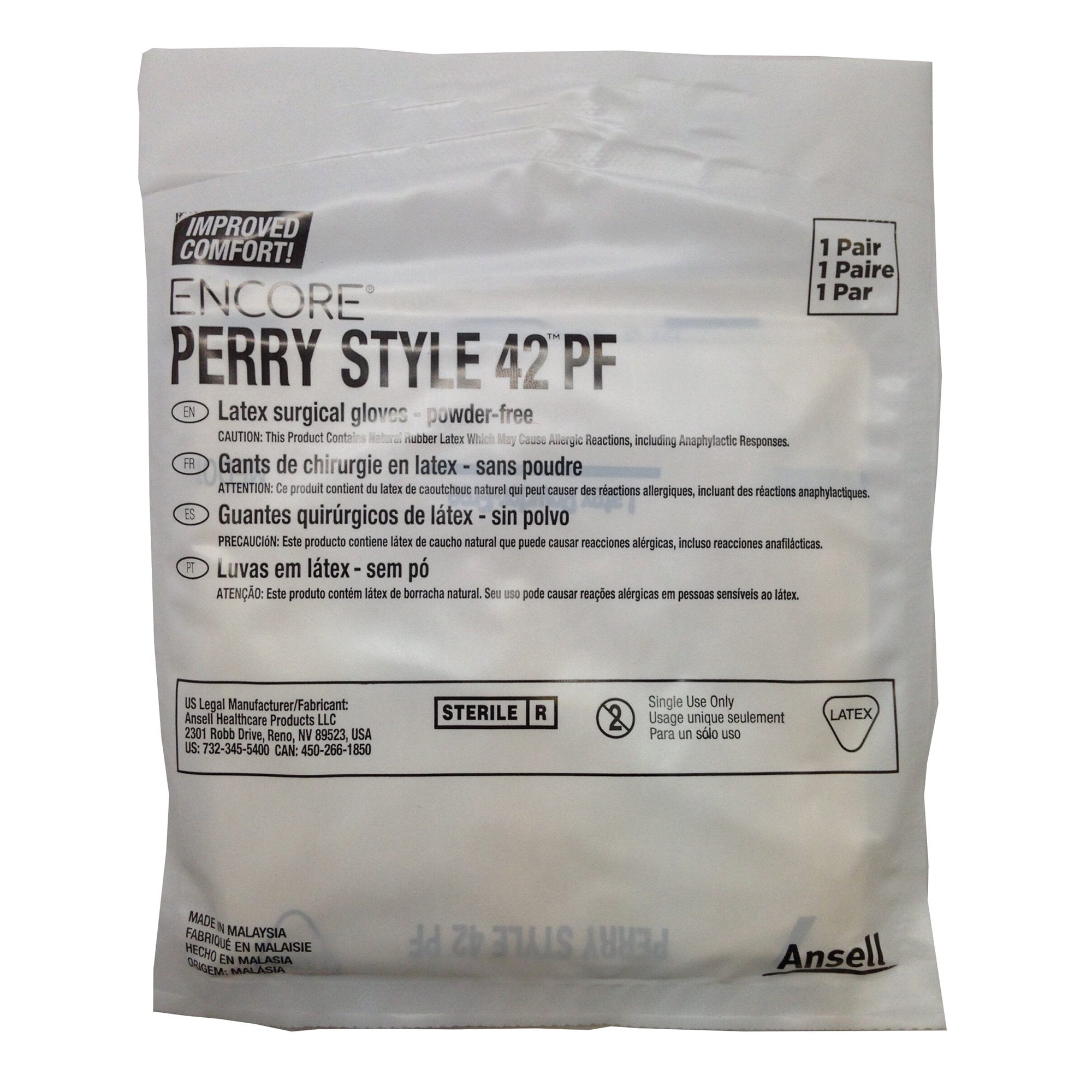 ENCORE Perry Style 42 PF Disposable Sterile Latex Surgical Glove Standard Cuff Length SIZE 7 5711103PF 50 per Box