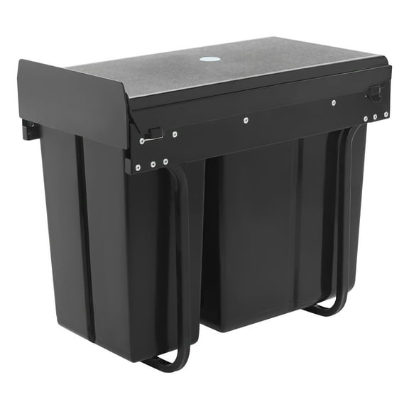 Black Pull Out Trash Can Under Cabinet with Lid, 10L 20L(2.64 5.28Gal) Dual Bin Kitchen Garbage Can, Hidden Under Sink Trash Can with Ordinary Rail