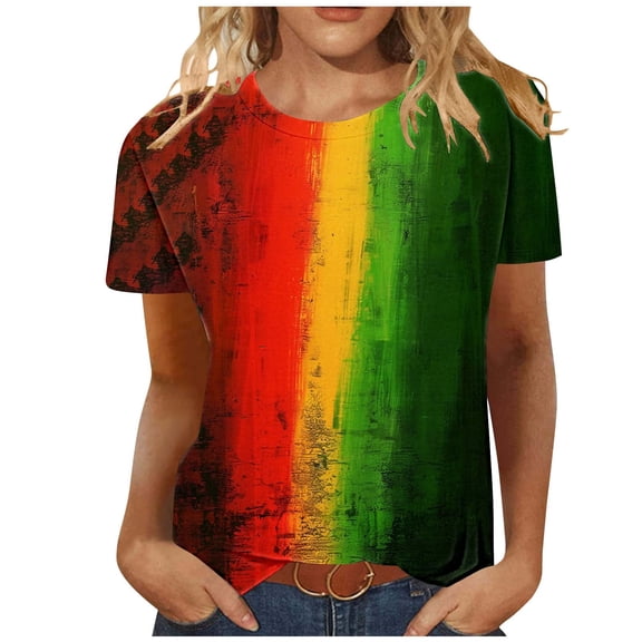 Nfurl Womens Short Sleeve T Shirts Loose Fit Neon Graphic Tees Plus Size Crewneck Tshirts Casual Summer Festival Tops Fourth of July Shirts Multicolor,Size XXXXL