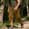 thumbnail image 4 of BVnarty Men's 3/4 Capri Cargo Pants Elastic Waist Drawstring Below Knee Baggy Wide Leg Casual Summer Lightweight Pants with Pockets Brown L, 4 of 9