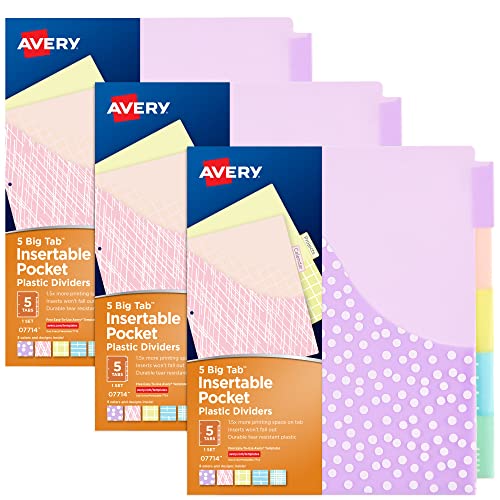 Avery Big Tab Insertable Pocket Dividers for 3 Ring Binders, 5Tab Set