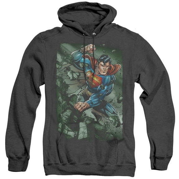Superman Indestructible Adult Heather Hoodie Sweatshirt Black