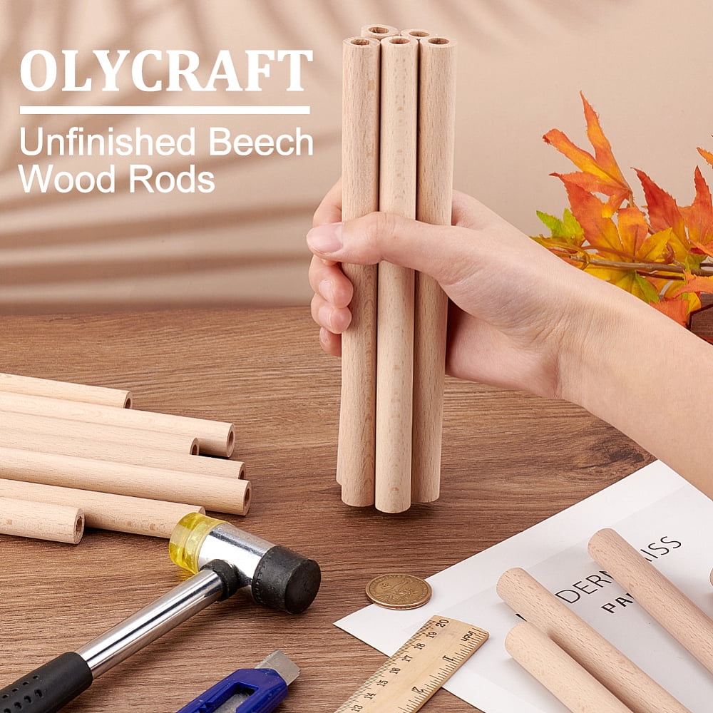 1bag 40pcs Unfinished Beech Wood Rods Craft Stick Hollow Column Tan 20x1.5cm Hole: 8mm Wood