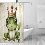 Bestwell Cute Frog King Shower Curtain Waterproof Fabric with 12 Hooks Bathroom Decorative Bath Curtain Set Polyester Fabric Machine Washable 60 x 72 Inch
