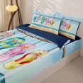 thumbnail image 3 of Erosebridal Summer Beach Flip Flop Sandal Zipper Queen Comforter Set with Fitted Sheet and 2 Pillowcases,Coastal Wave Seaside Shell Zipper Bedding Set For Girls,Navy Blue Reversible,4-Piece, 3 of 7