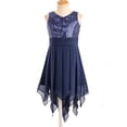 thumbnail image 3 of CHICTRY Girls V Neck Shiny Sequins Bodice Formal Dress Ruched Waistline Asymmetrical Hem Bridesmaid Birthday Party Dress Navy Blue 8, 3 of 7