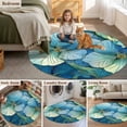 thumbnail image 5 of Teal Blue Leaves Round Area Rug 4Ft Washable Circle Rugs for Bedroom Dining Room, Modern Abstract Art Botanical Non-Slip Carpet Floor Mats Indoor Outdoor Carpet Runner Aesthetic Home Decor, 5 of 8
