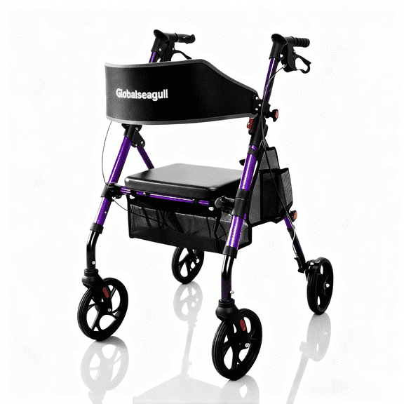 Rollator Walker - Lightweight And Foldable Aluminum Rolling Walker for Seniors and Adults with Large Seat, Support Up 350 lbs (Purple)