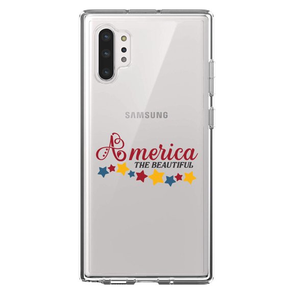 DistinctInk Clear Shockproof Hybrid Case for Galaxy Note 10 PLUS (6.8" Screen) - TPU Bumper Acrylic Back Tempered Glass Screen Protector - America the Beautiful Stars