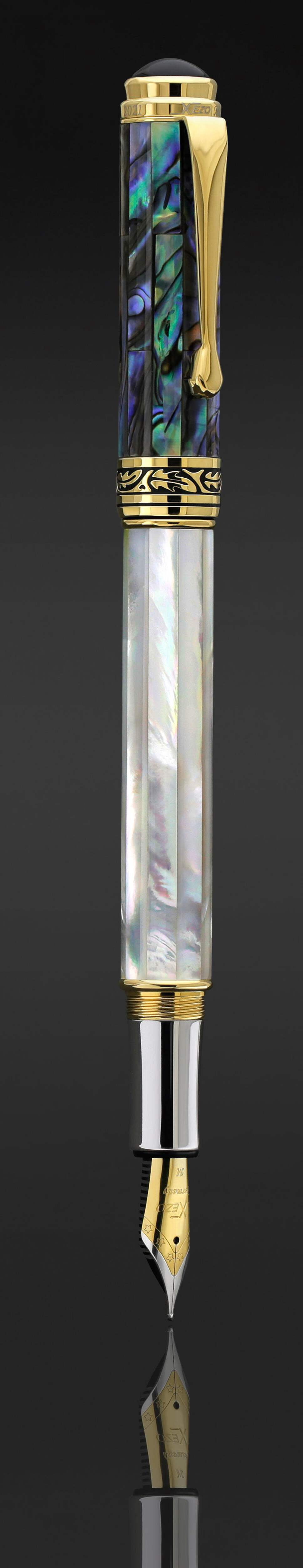 Xezo Xezo Maestro® 18K Gold Plated Fountain Pen (Medium Nib) - Oceanic White Mother of Pearl  Paua Abalone