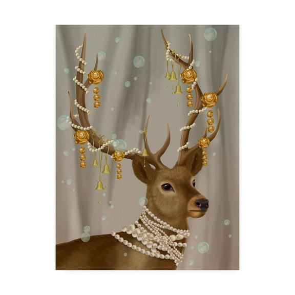 Trademark Fine Art 'Deer with Gold Bells' Canvas Art by Fab Funky