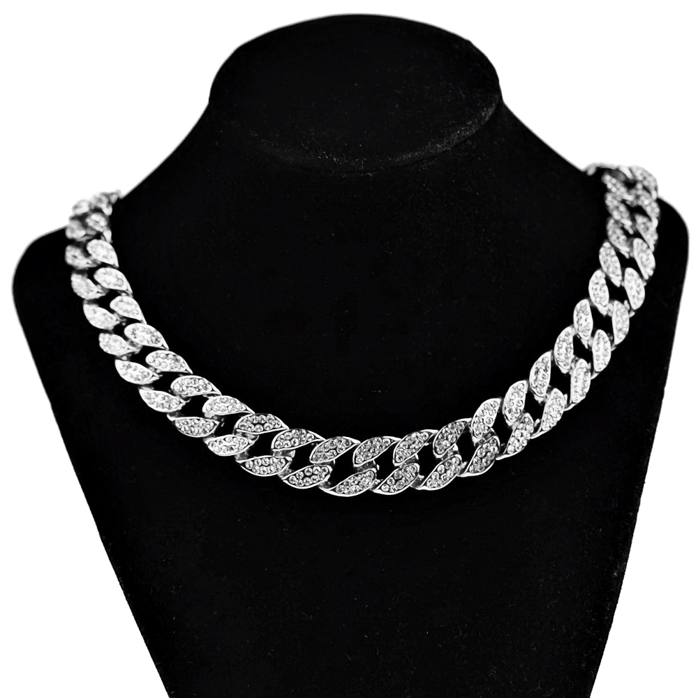 Mens Hip Hop Chain Iced Silver Tone Cuban Link Bling Necklace 20