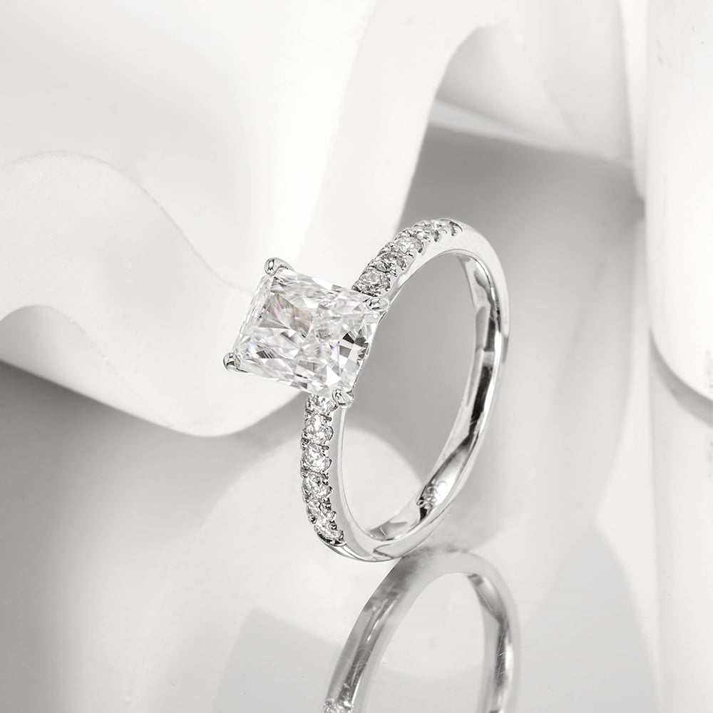 Luxury 3ct Radiant Cut Moissanite Engagement Rings For Women Sterling Silver 18K White Gold Plated D Color Diamond Wedding Ring