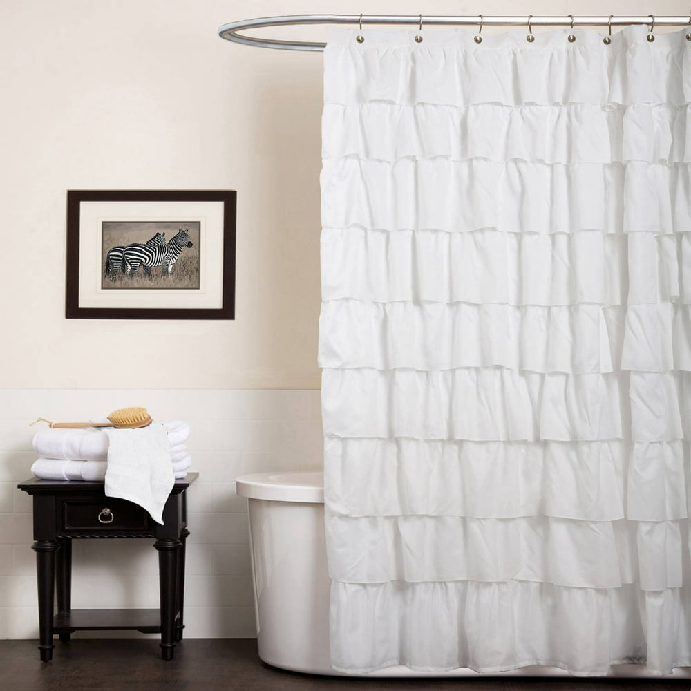 Lush Decor Ruffle Textured Polyester Shower Curtain, 72x72, White