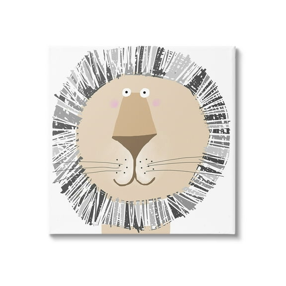 Stupell Industries Cartoon Lion Smile Animals & Insects Painting Gallery Wrapped Canvas Art Print Wall Art, 17 x 17