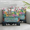 thumbnail image 3 of Leisuo Happy Easter Pillow Covers, Rabbits Bunny Truck Eggs Polka Dots Striped Farmhouse Decorative Throw Pillowcases for Home Sofa Couch Decoration, 3 of 5
