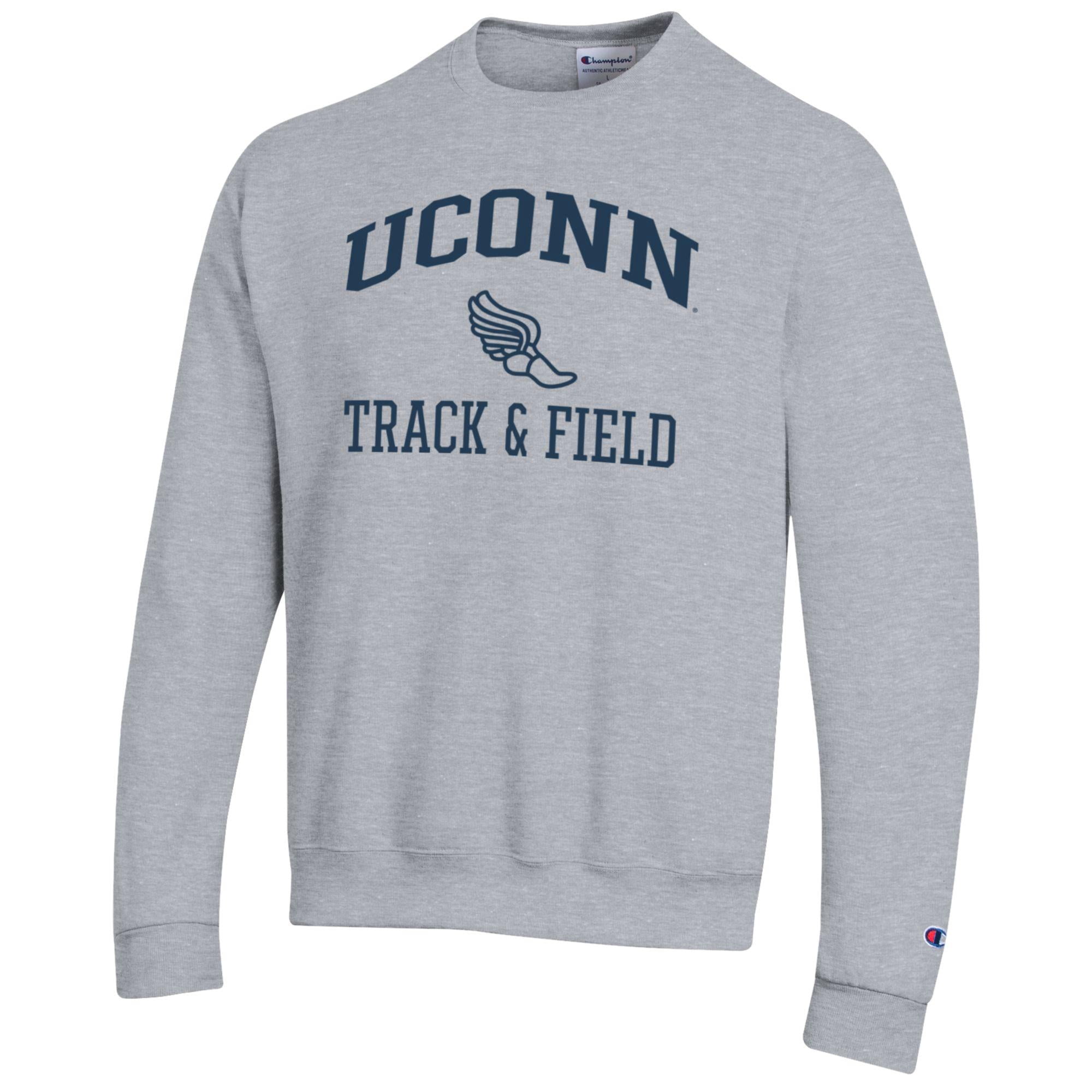 Men's Champion  Gray UConn Huskies Track & Field Icon Powerblend Pullover Sweatshirt