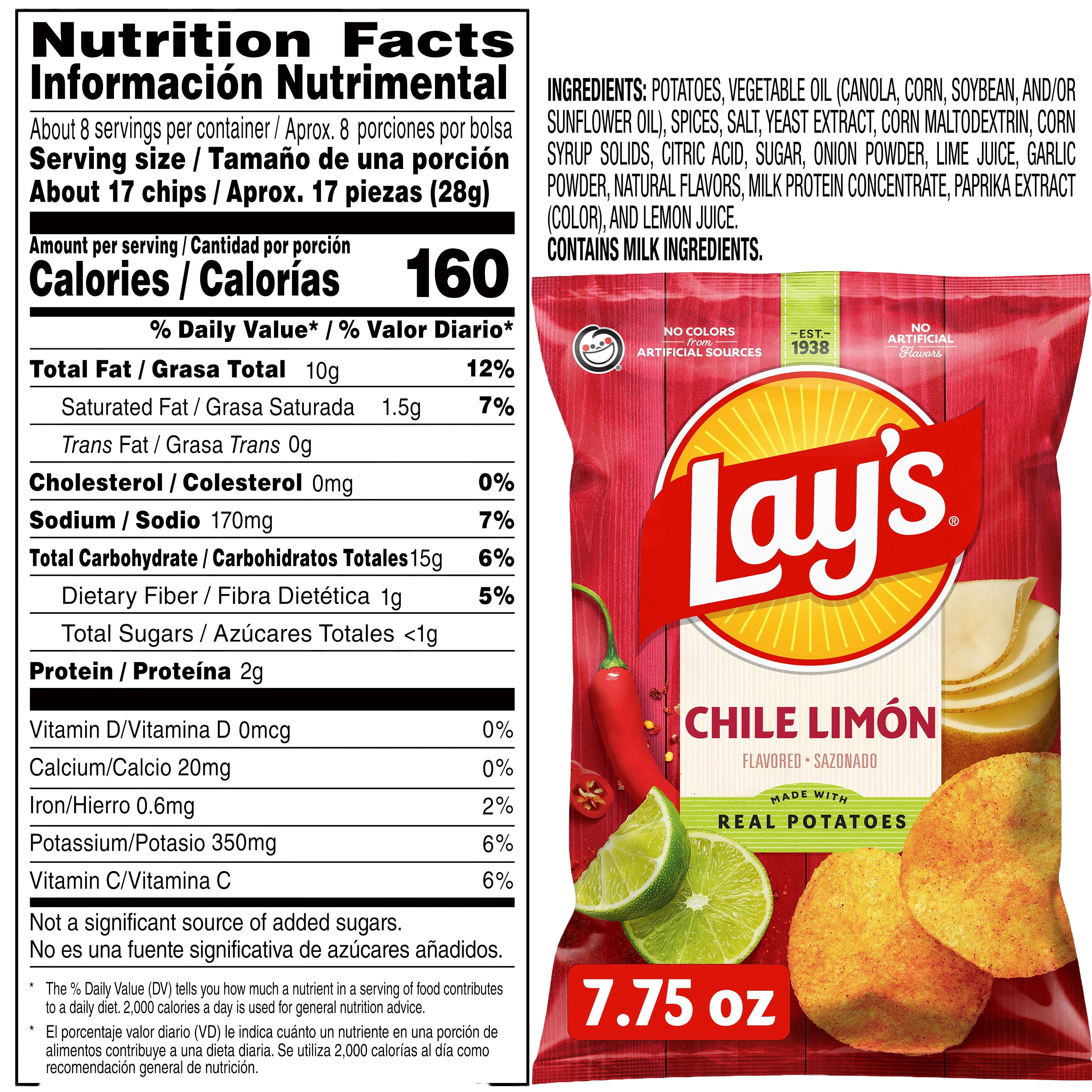 Lay's Chile Limón Flavored Potato Chips, 7.75 Oz.