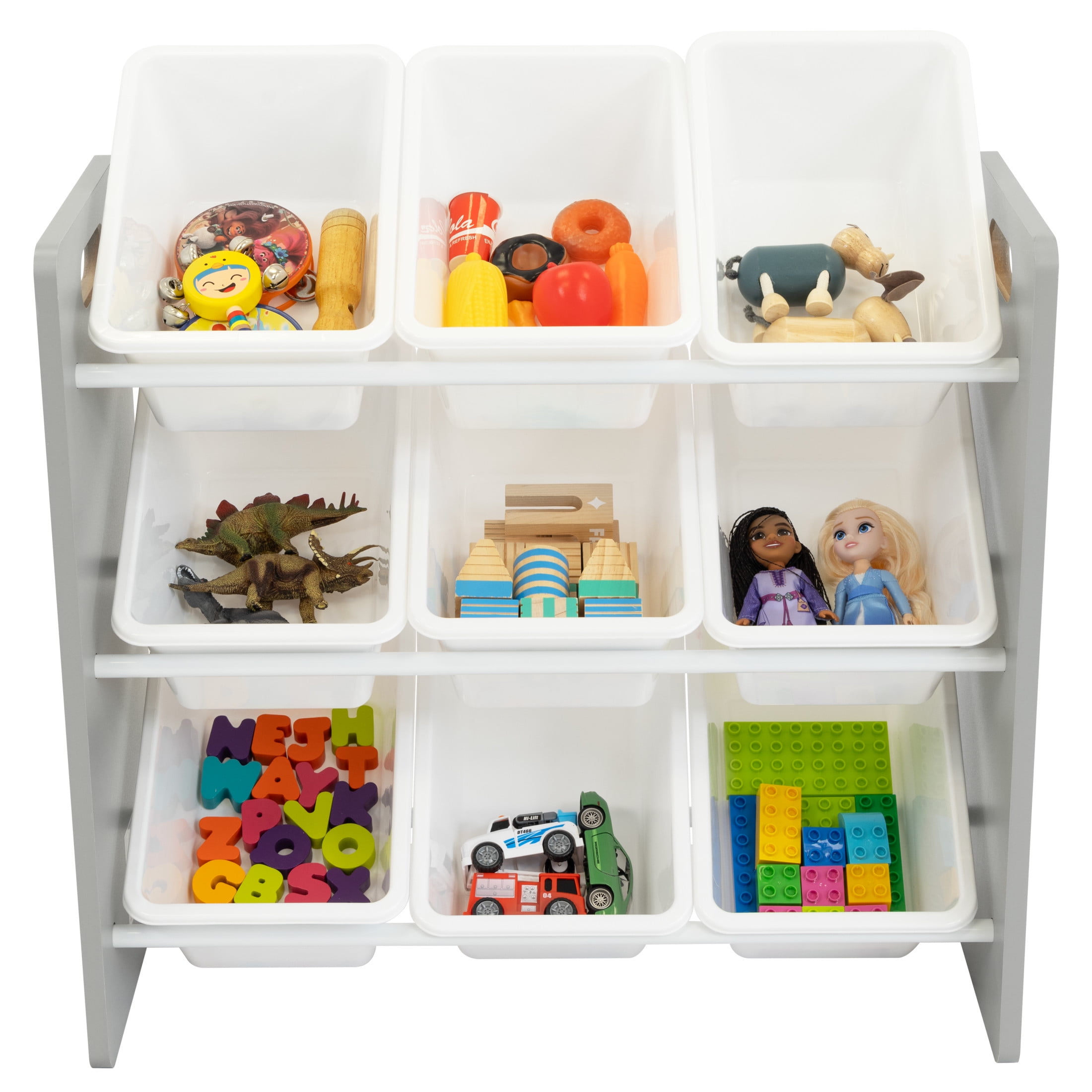 Humble Crew Kids Toy Storage Organizer with 9 Plastic Storage Bins, Grey/White