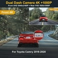 thumbnail image 2 of FITCAMX 4K Dual Dash Cam Suitable for Toyota Camry 2018 2019 2020 L LE SE XSE XLE TRD, Front 2160P + Rear 1080P Video, 128GB Card, 2 of 5