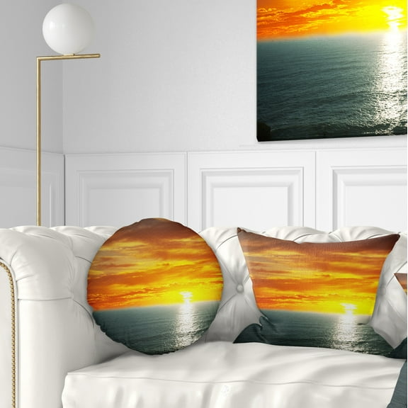 Designart Fantastic Sunset over Sea Waters - Seashore Throw Pillow - 12x20
