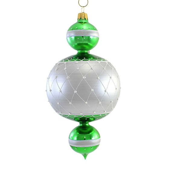 Green & Silver 3 Ball Pendent - 1 Glass Ornament 8 Inch, Glass - Ornament Lattice Diamond Sbk221031