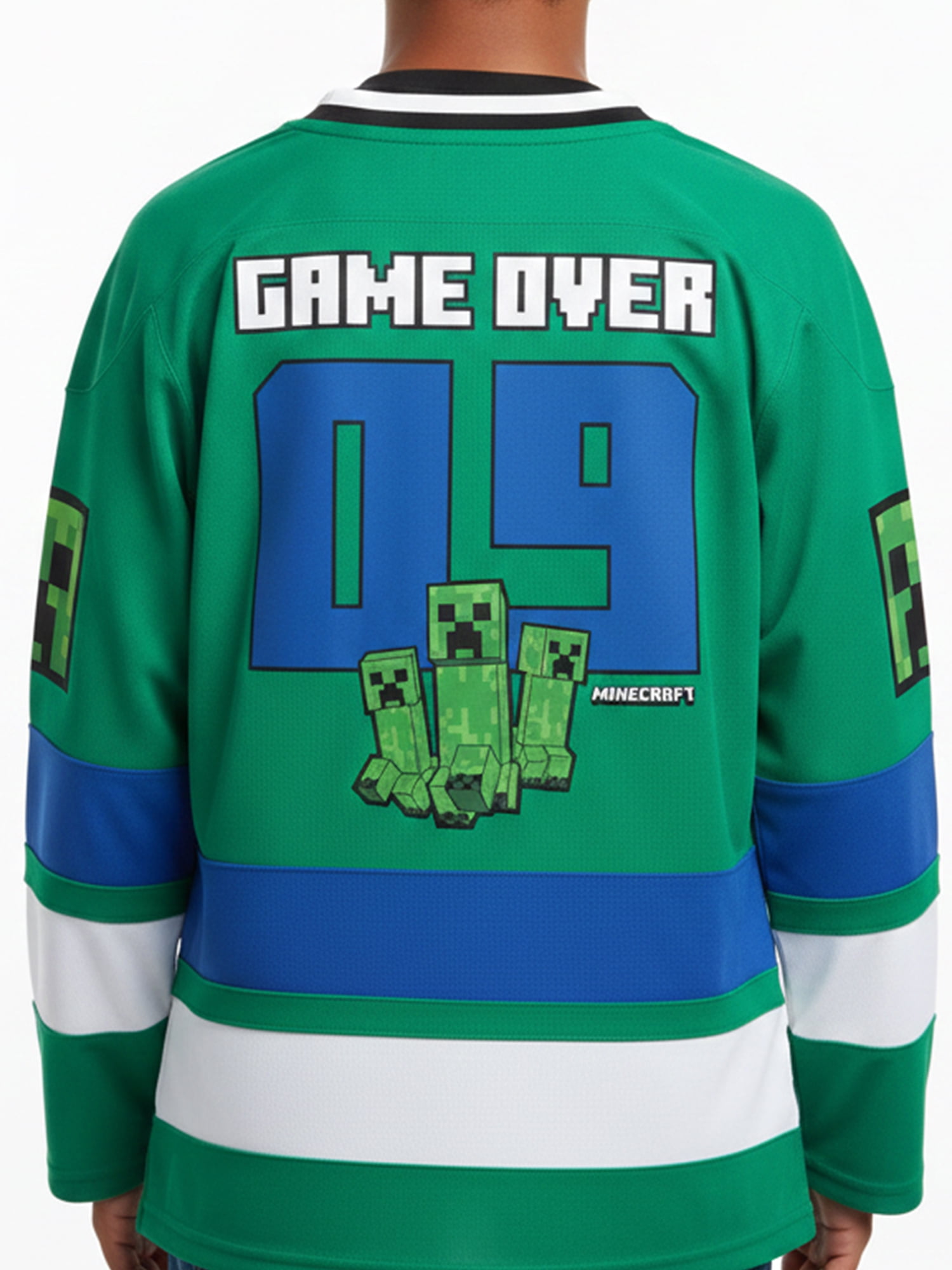 Minecraft Boys and Big Boys Game Over Creeper Graphic Hockey Jersey, Sizes 4-18