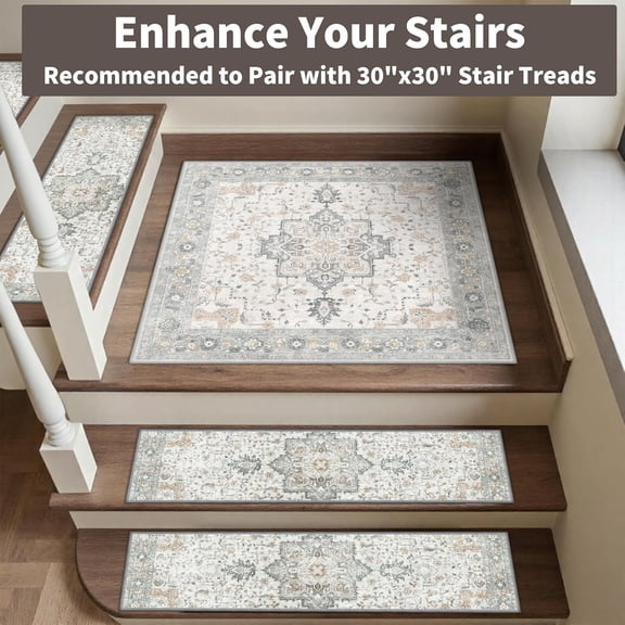 Non Slip Stair Treads for Wooden Steps 15PCS - 8"x30" Indoor Safety Carpet, Edging Mats with TPE Adhesive Backing, Pet and Elderly Friendly Stair Rugs (Taupe)
