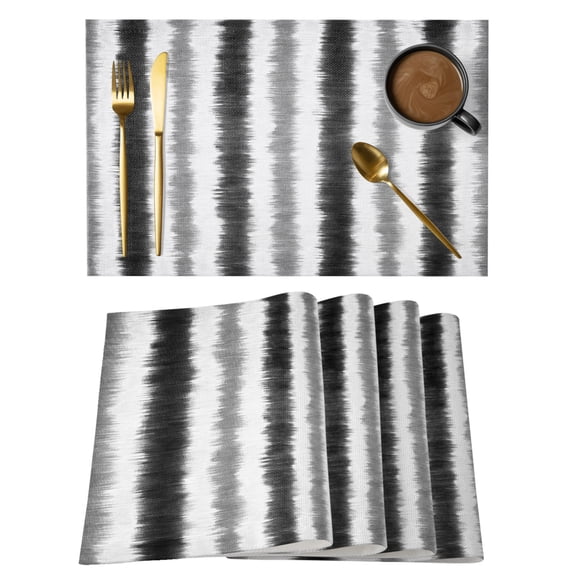 Black Grey Striped Placemats Set of 2 Watercolor Abstract Vertical Stripes Place Mats Indoor Wipeable Table Mats Washable Cloth Dining Table Placemats for Kitchen Holiday Party Home Decor 13x19 Inch