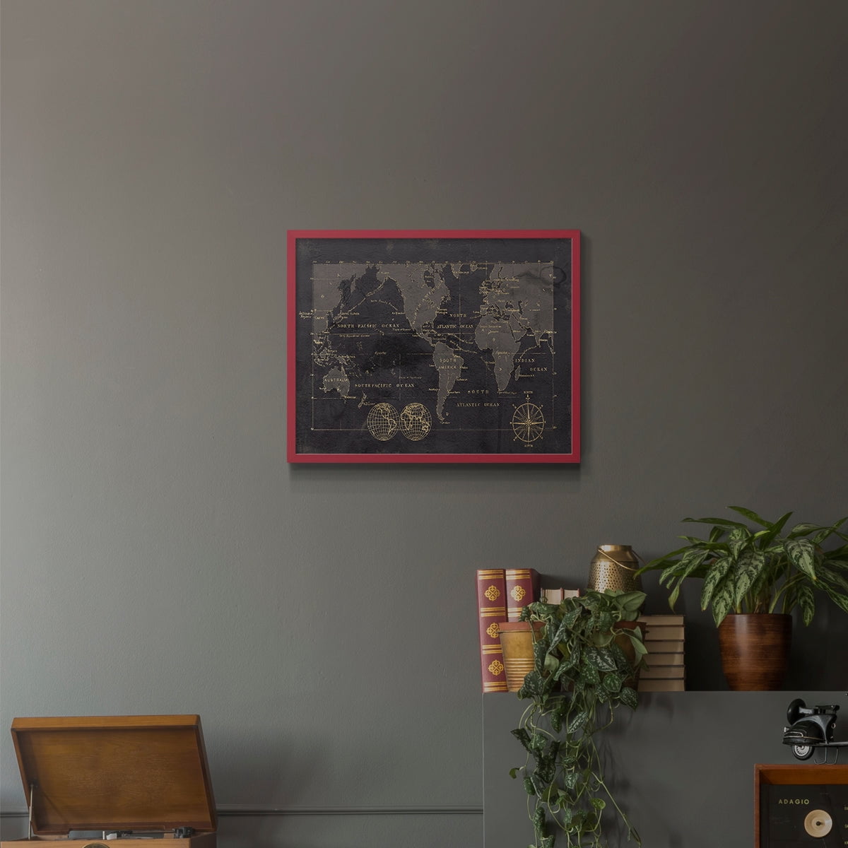 Black Gold Map by Carol Robinson - Restickable Framed Giclée Print
