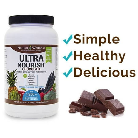 UltraNourish Chocolate Vegetarian Superfood Shake - Total Body Support for The Liver, Heart, and Digestive Health - 38.3 oz Natural Wellness 16g Pea Protein Powder Drink Mix - 30 (Best Natural Vegetarian Protein Sources)