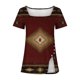 thumbnail image 4 of ICHUANYI Clearance Fashion Womens Casual Printed Square Neck Short Sleeve Buttons Tops Loose Blouses(Wine, M) ICHUANYI WER2023081007530, 4 of 5